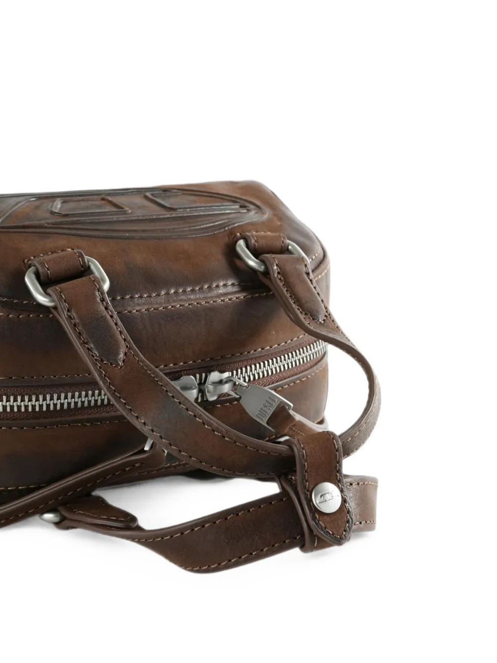 Diesel Oval D leren schoudertas Bruin