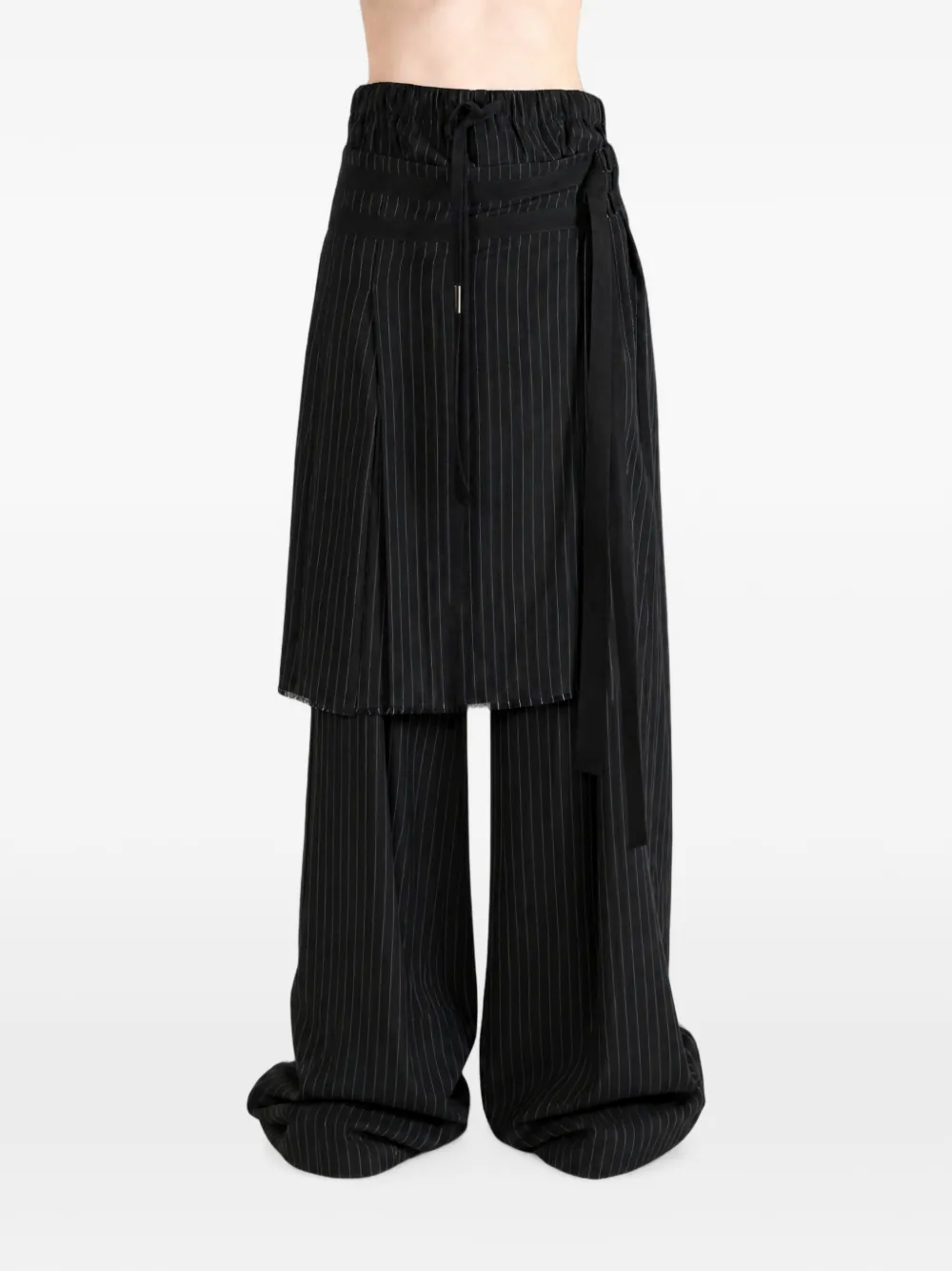 Ann Demeulemeester Marke Pinstripe-pattern Layered-design Trousers in Black, view 2