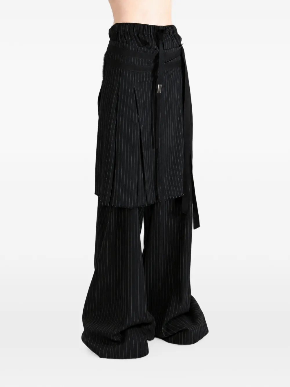 Ann Demeulemeester Marke Pinstripe-pattern Layered-design Trousers in Black, view 3