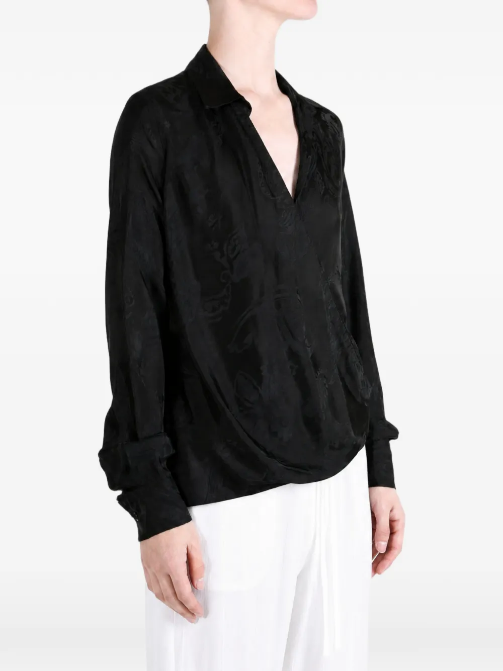 Ann Demeulemeester Alba wikkelblouse met jacquard-patroon Zwart