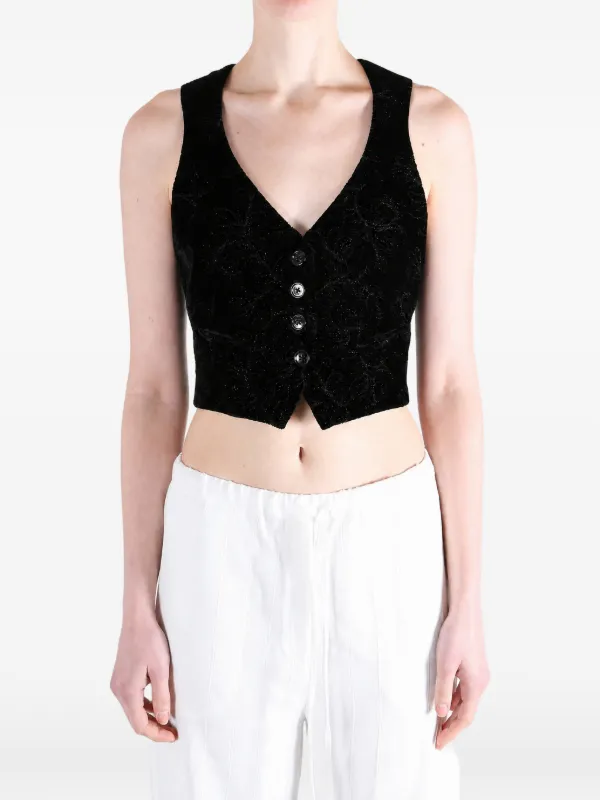Ann Demeulemeester Diana Floral-jacquard Cropped Waistcoat in Black