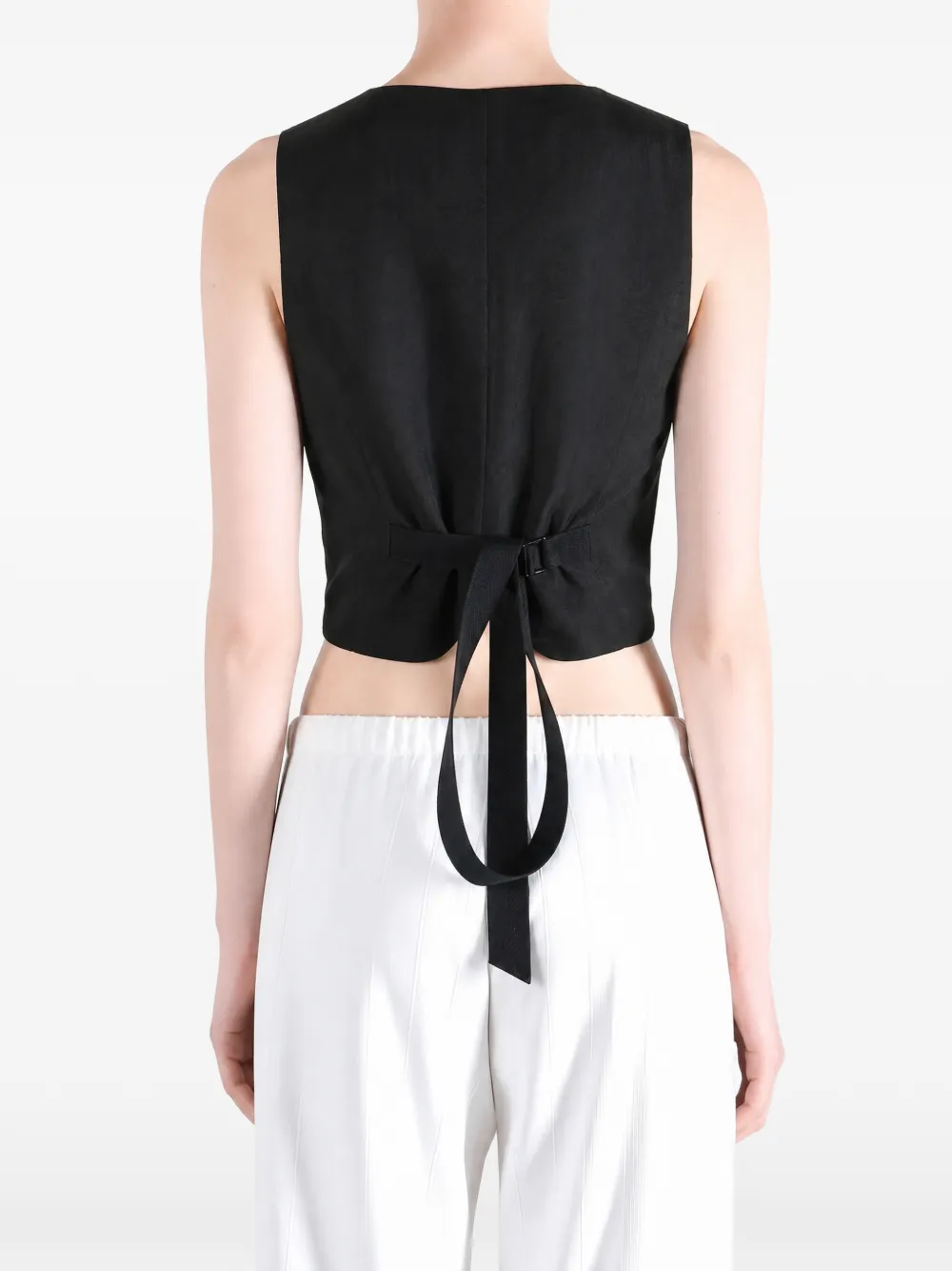 Ann Demeulemeester Diana Floral-jacquard Cropped Waistcoat in Black, view 3