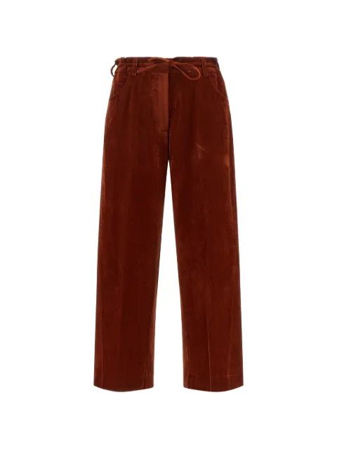Nude velvet-finish drawstring trousers