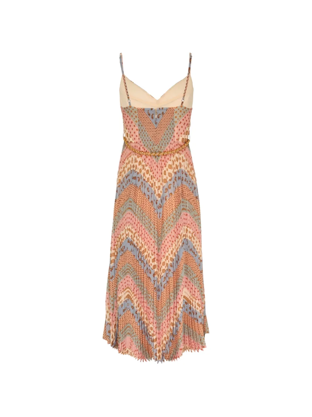 ZIMMERMANN Sunray geplooide midi-jurk met chevron-print Beige