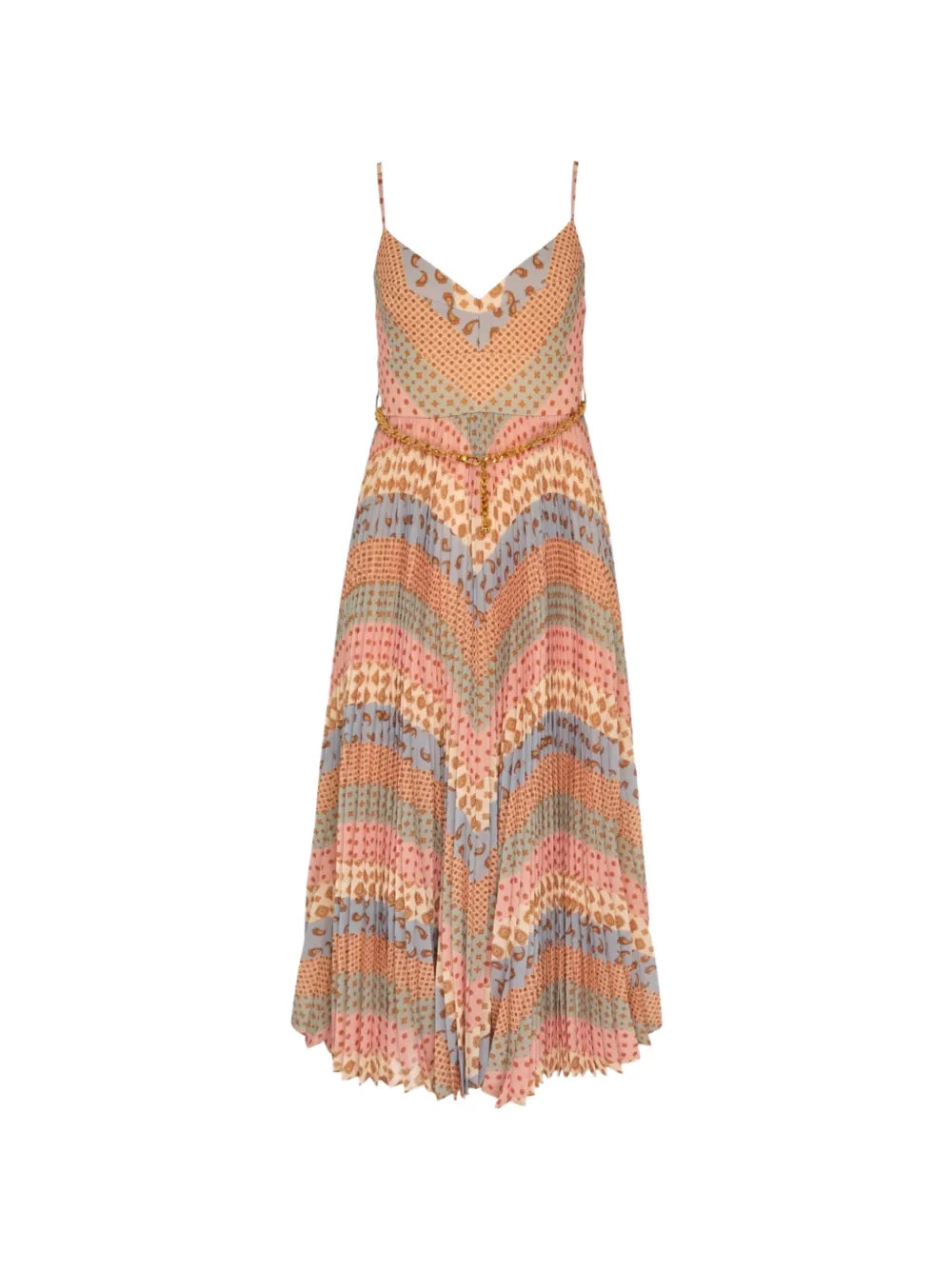 ZIMMERMANN Sunray chevron-print pleated midi dress - Neutrals