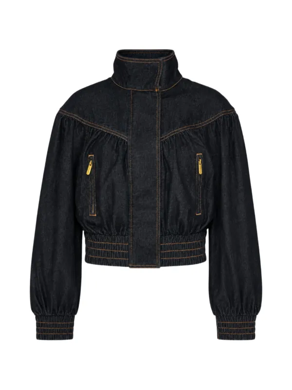 Zimmermann High-neck Cropped Denim Jacket in Blue
