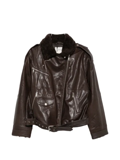 Gestuz belted shearling-collar jacket