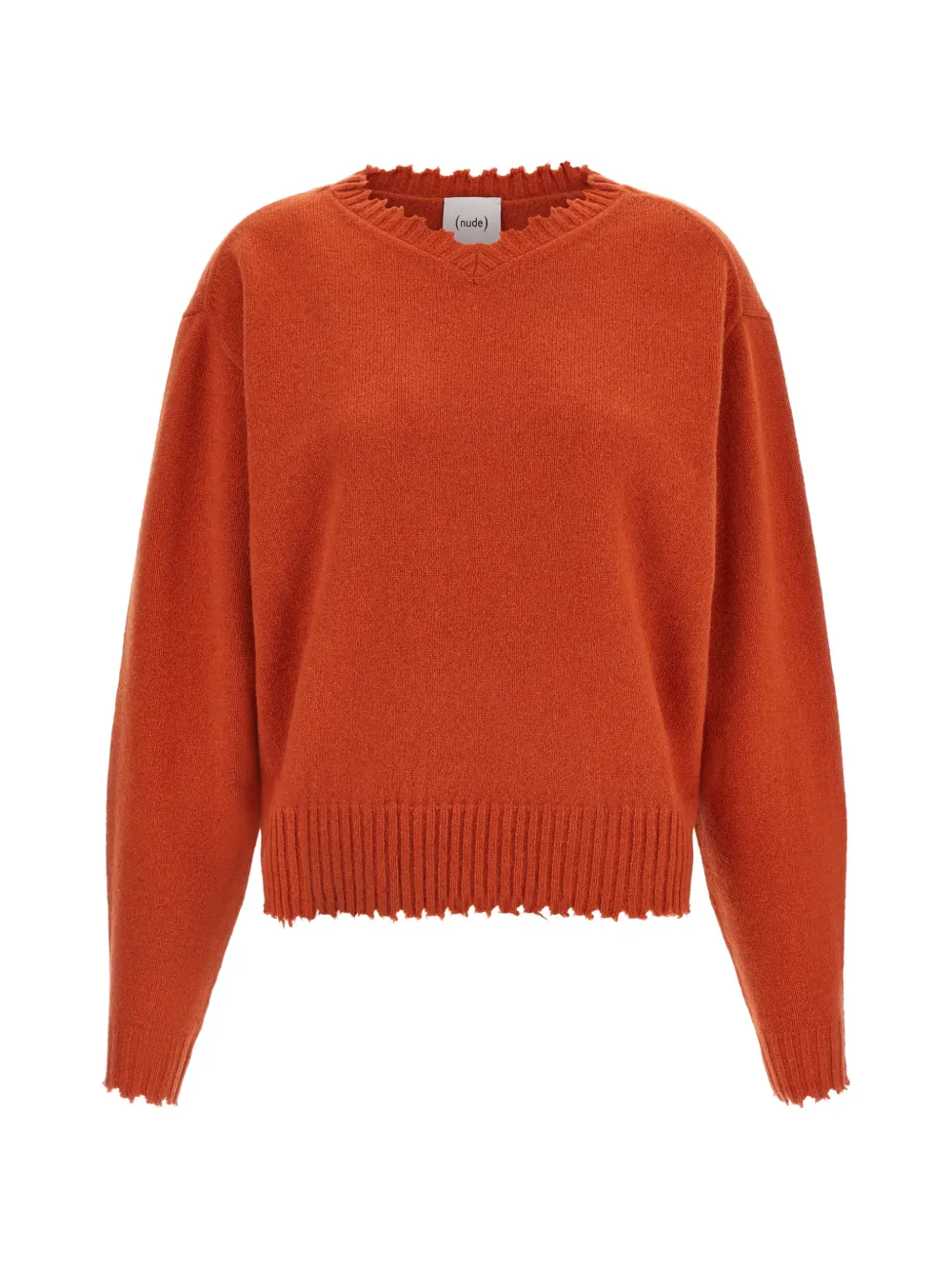 Nude frayed-hem V-neck sweater - Arancione