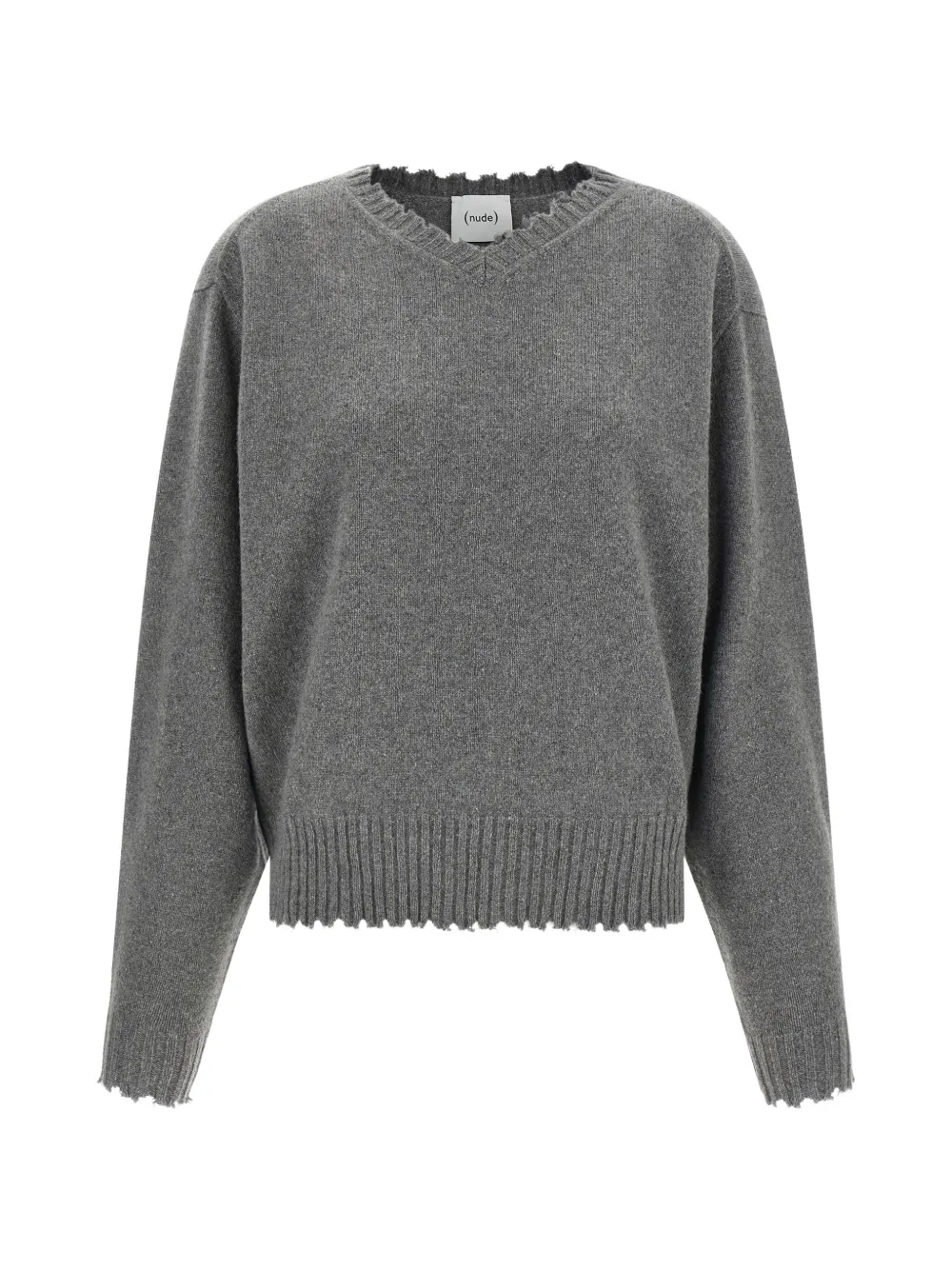 Nude frayed V-neck sweater - Grigio