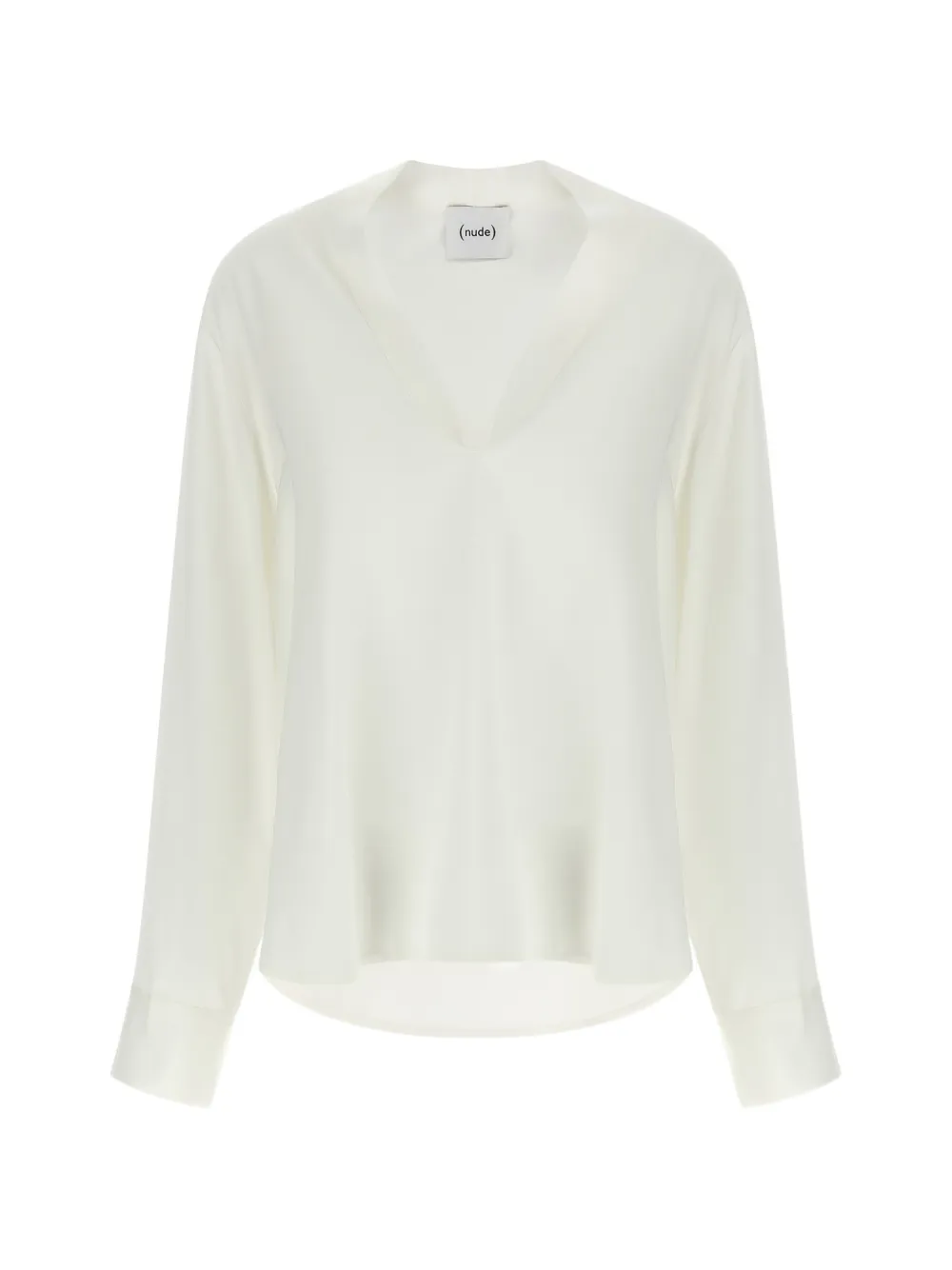 Nude asymmetrical-hem V-neck blouse - Bianco