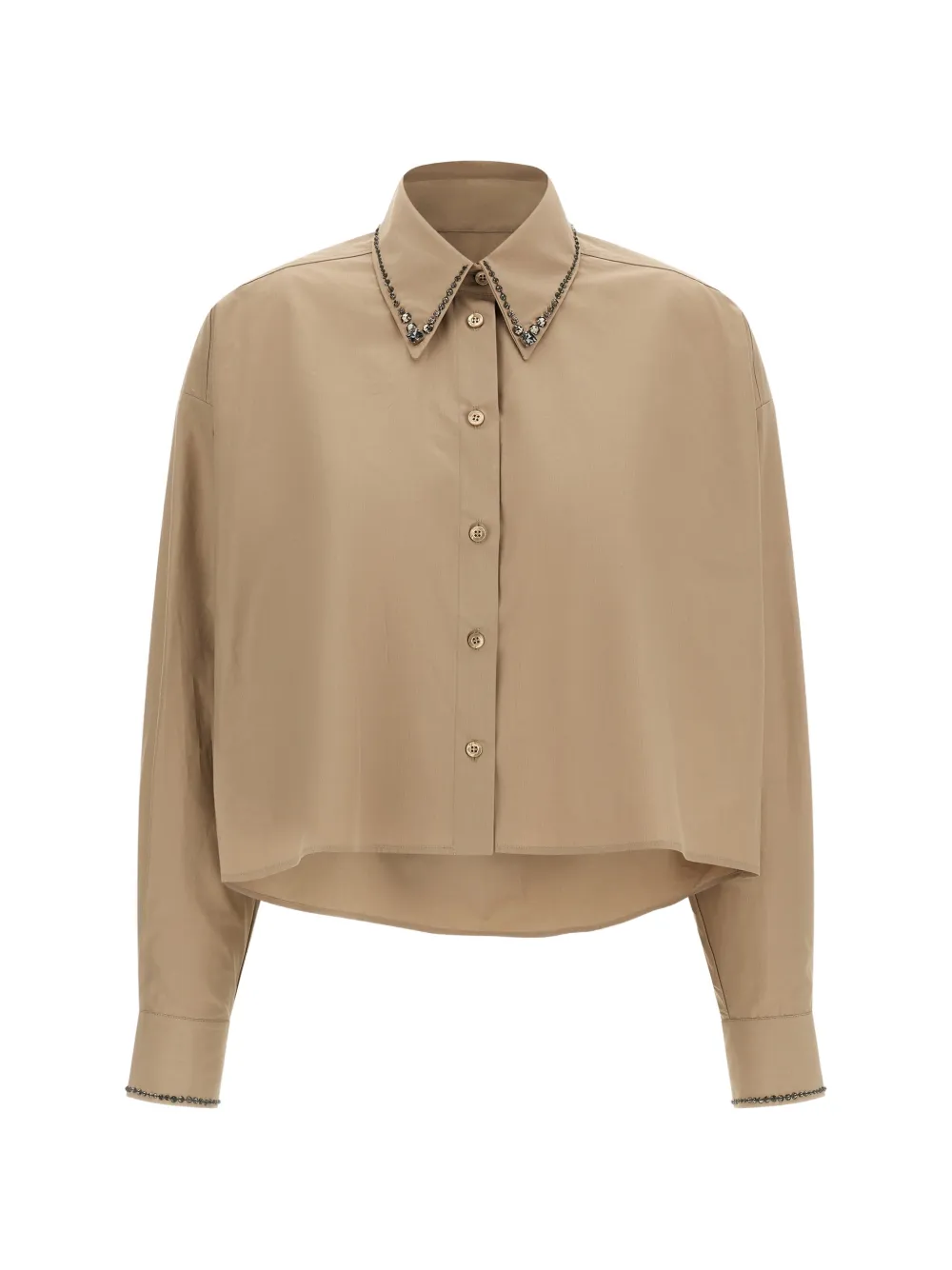 Fabiana Filippi Jewel-embroidered Cropped Shirt In Brown