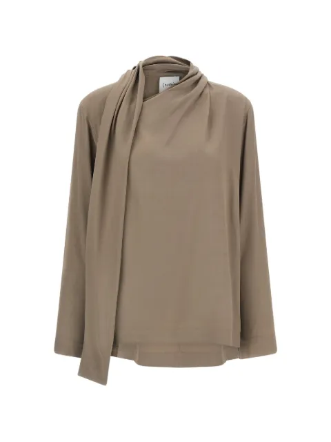 Nude draped asymmetrical-panel blouse