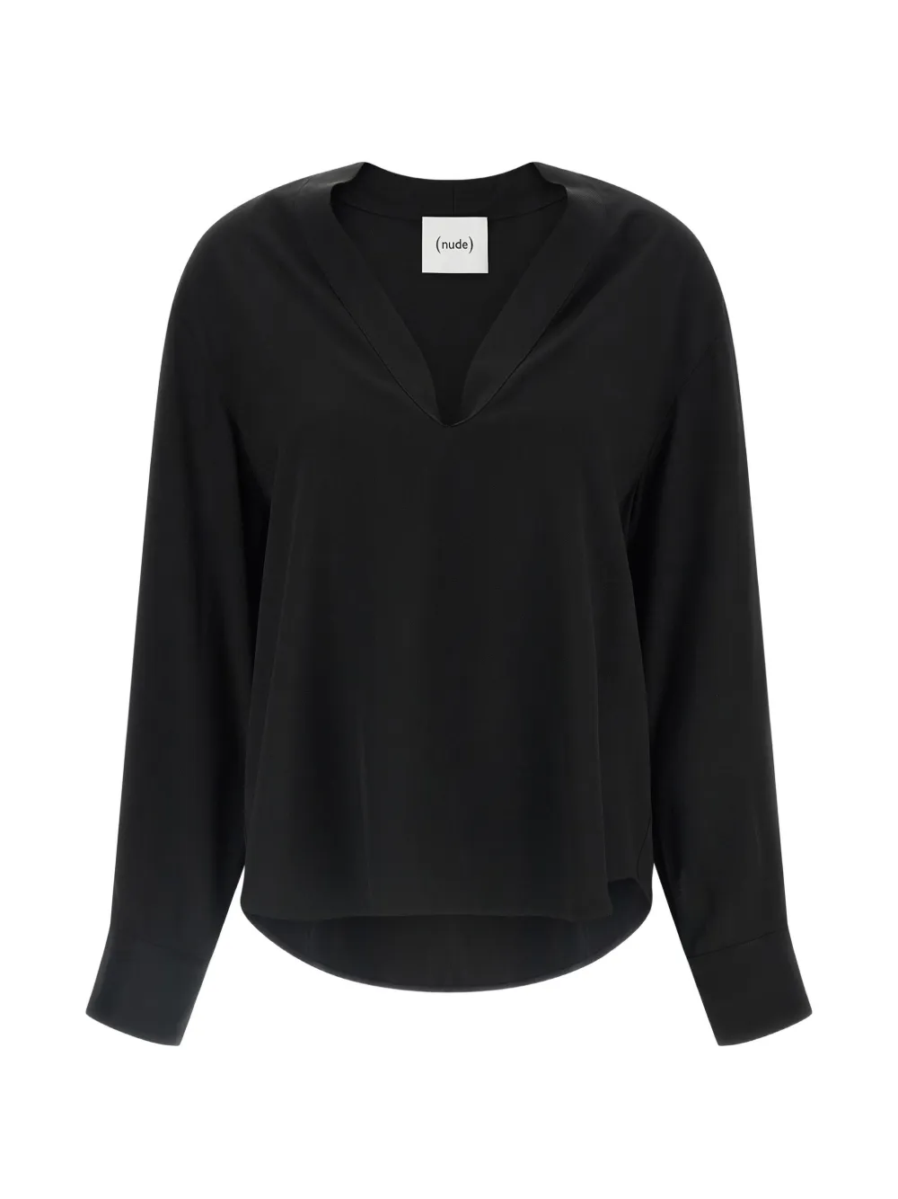 Nude V-neck long-sleeve blouse - Nero