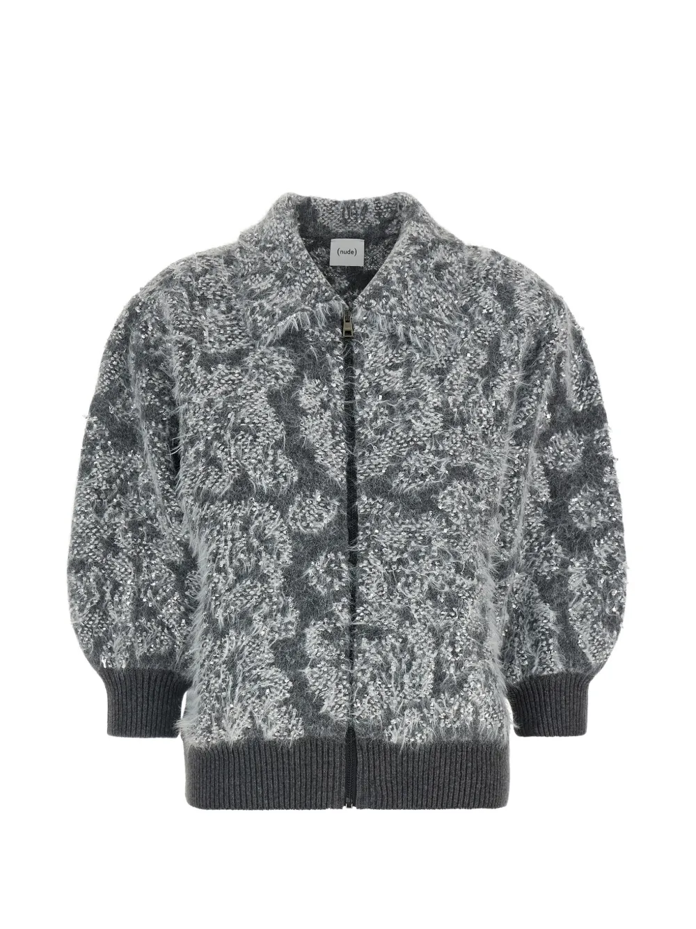 Nude jacquard-knit zip-up cardigan - Grigio