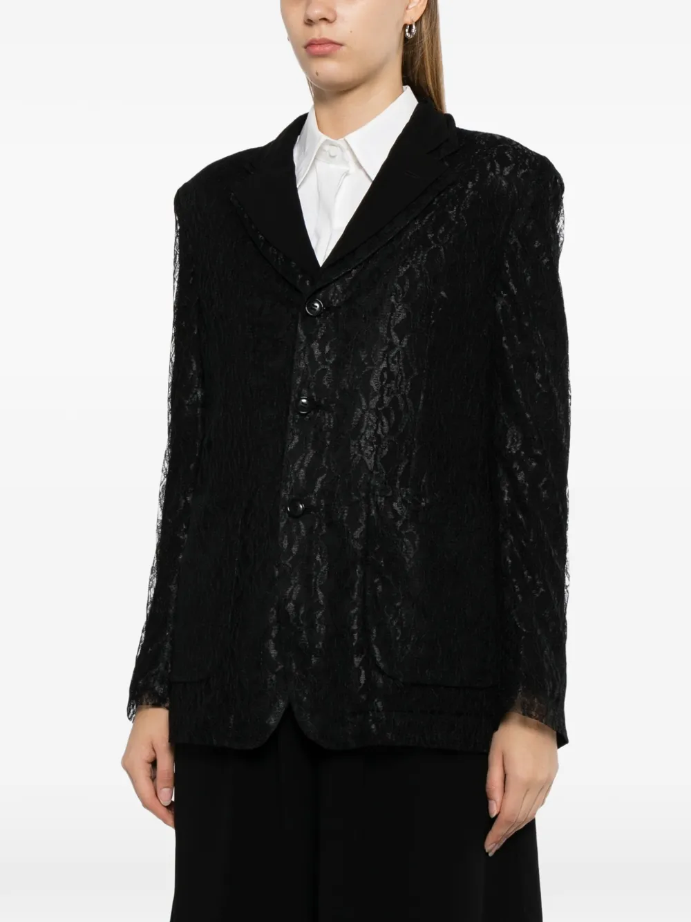 Comme Des Garçons Blazer met gekerfde revers en kanten laag Zwart