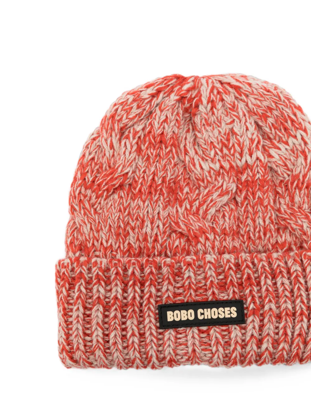 Bobo Choses Kabelgebreide muts met logo-patch Oranje