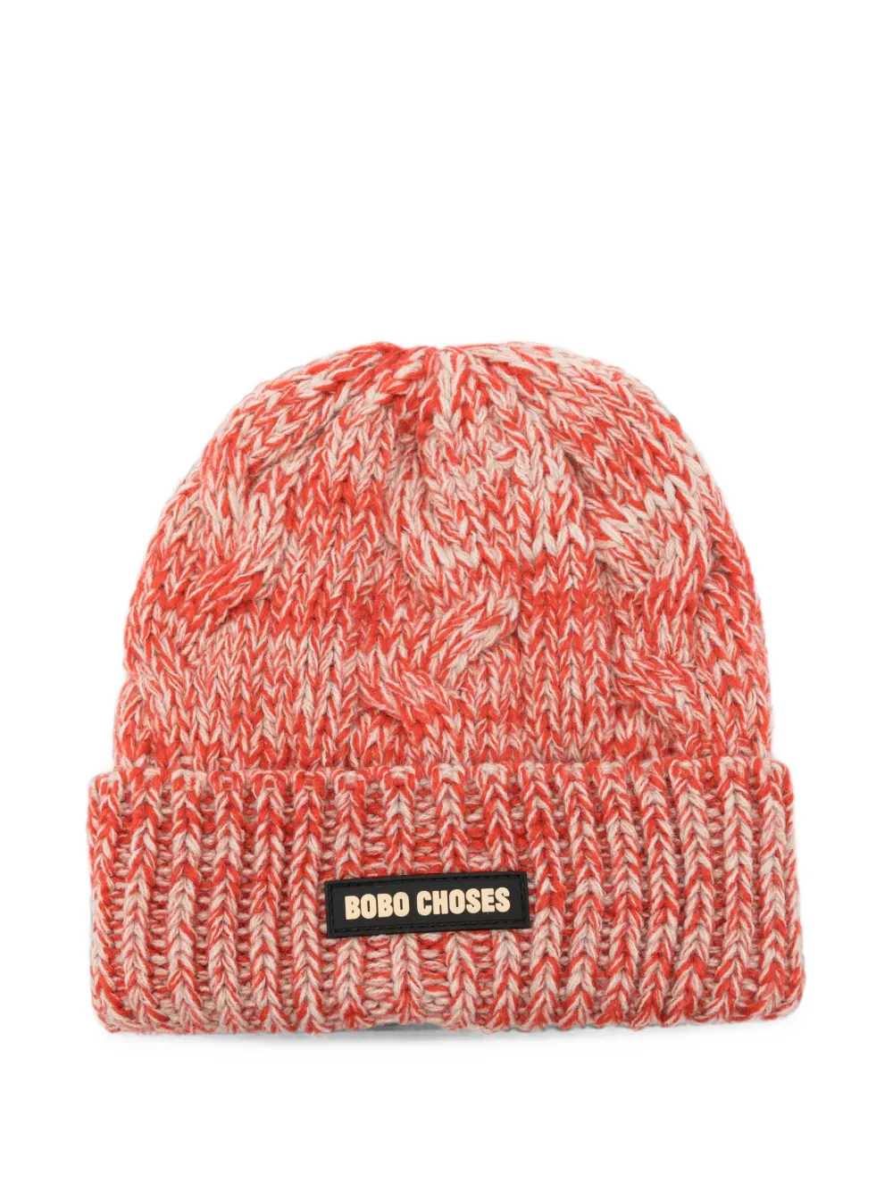 Bobo Choses cable-knit logo-patch beanie hat - Arancione