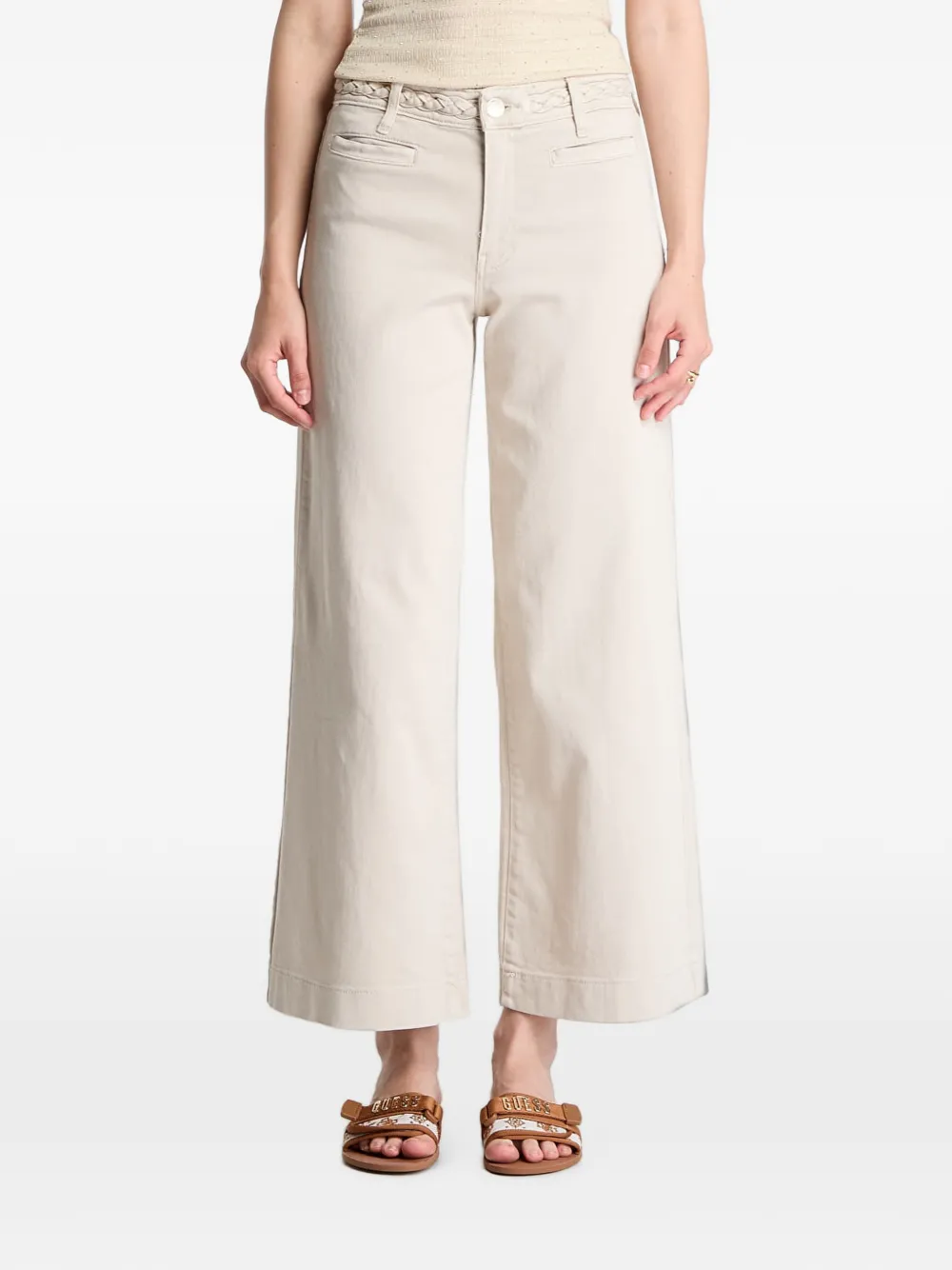Guess Usa Wide-leg Cropped Trousers In Neutrals
