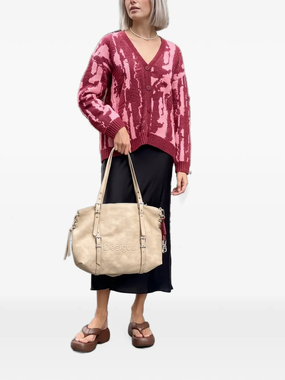 Desigual Gerafeld gebreid vest met jacquard Rood