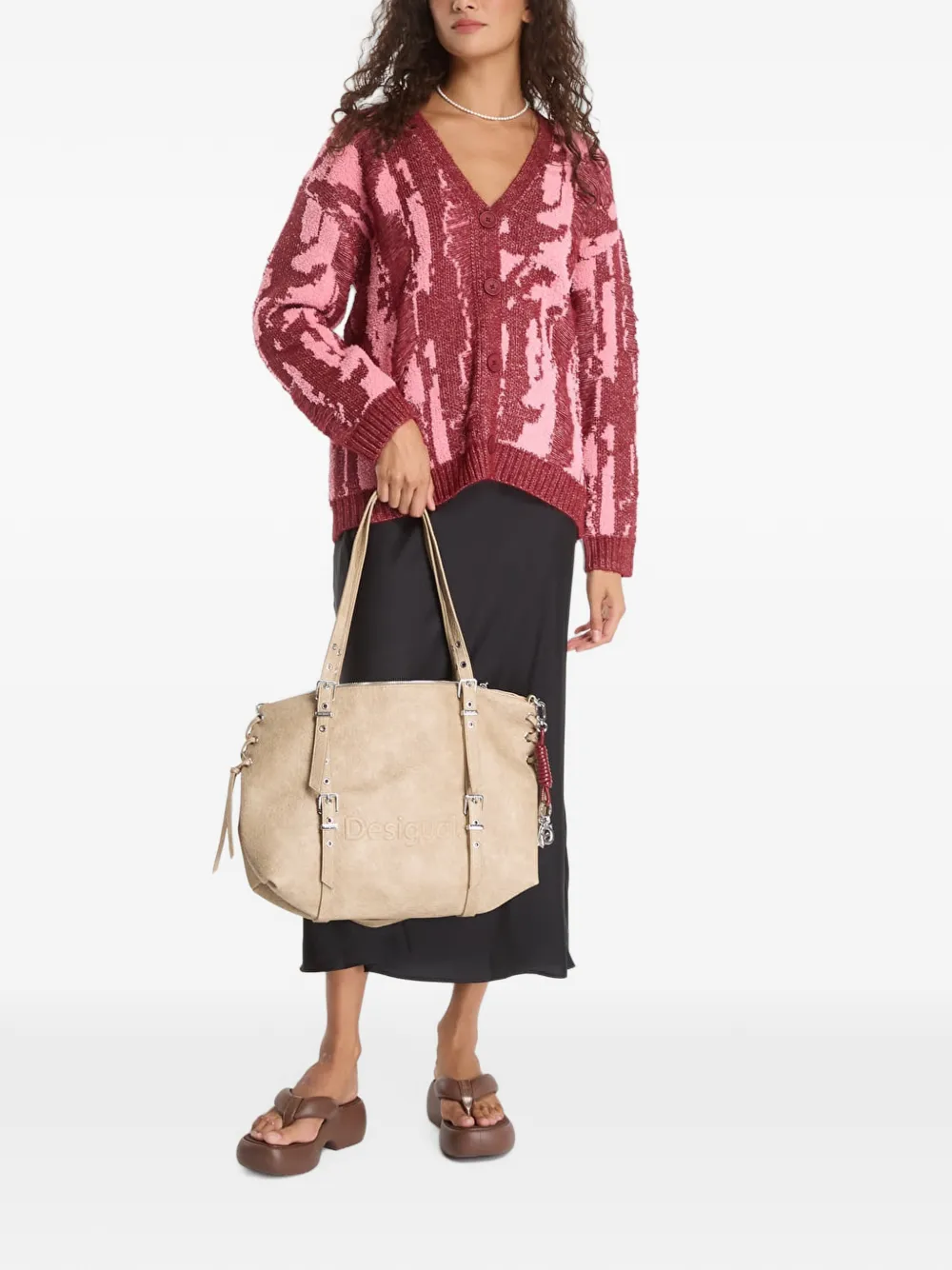Desigual Gerafeld gebreid vest met jacquard Rood
