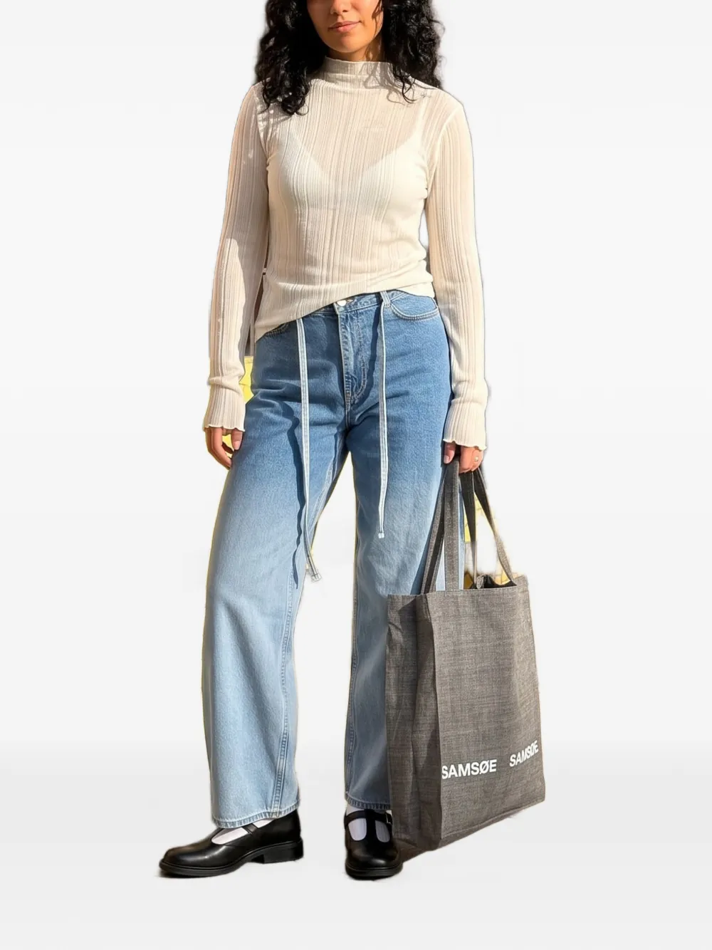 SAMSOE Jeans met wijde pijpen en kleurverloop Blauw