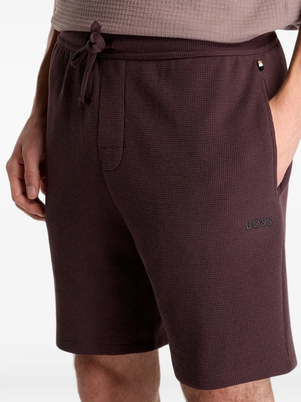 HUGO Wafelgebreide shorts met trekkoord Bruin