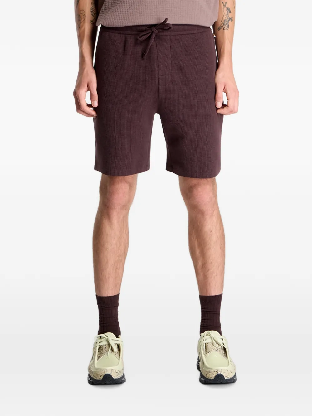 HUGO Wafelgebreide shorts met trekkoord Bruin