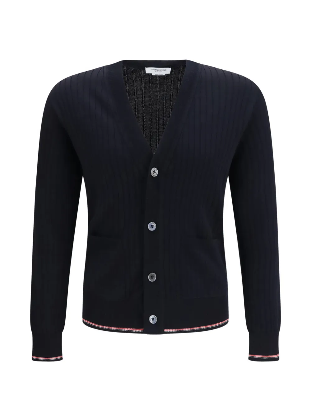 Thom Browne Rib-stitch V-neck Wool Cardigan In 블루