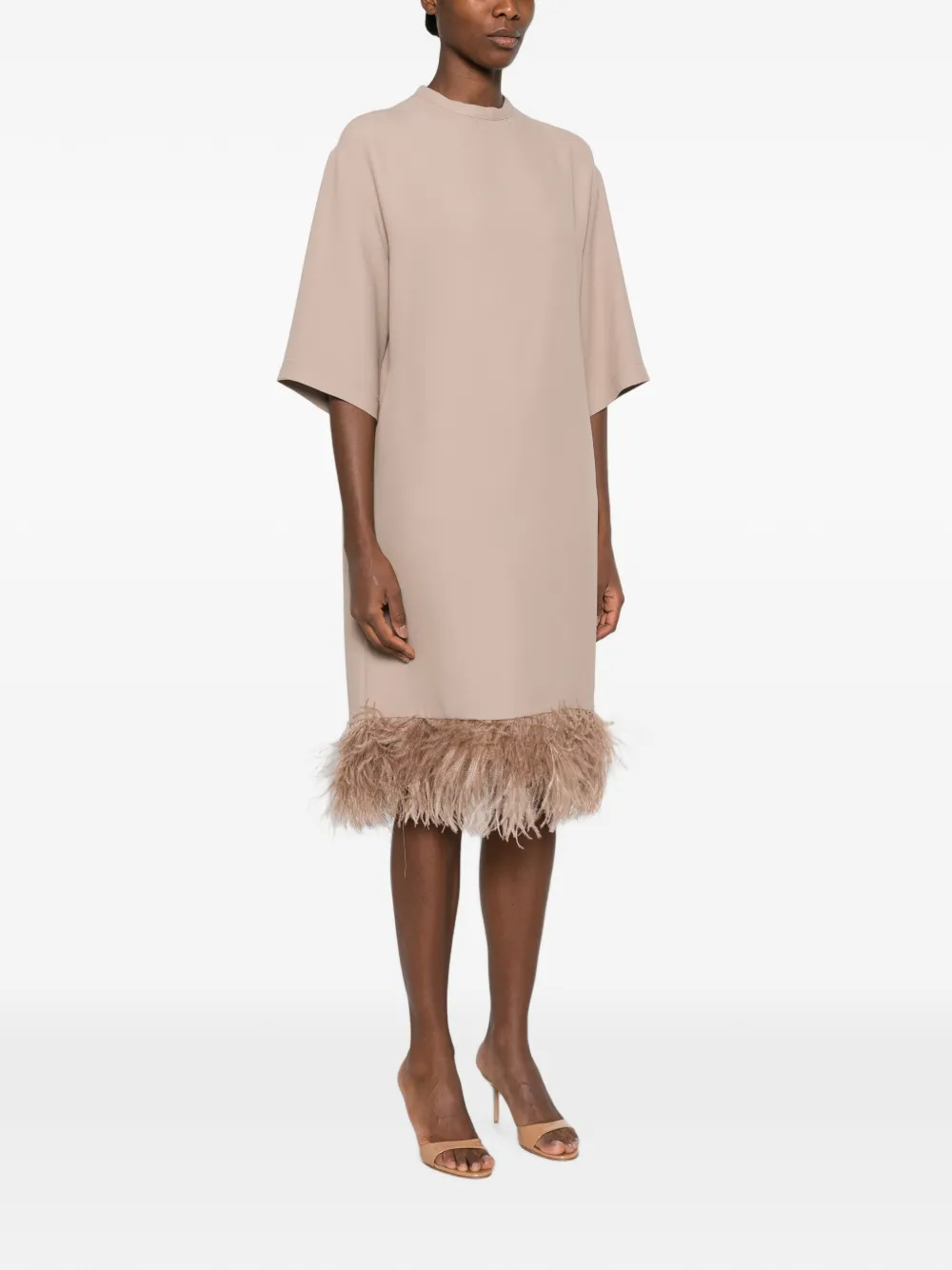 Fabiana Filippi Shiftjurk met afwerking van veren Beige