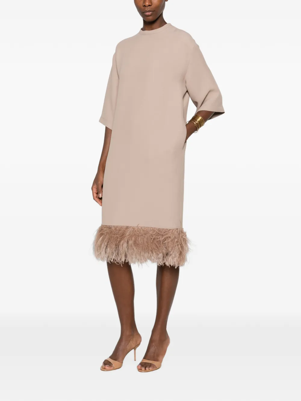 Fabiana Filippi Shiftjurk met afwerking van veren Beige