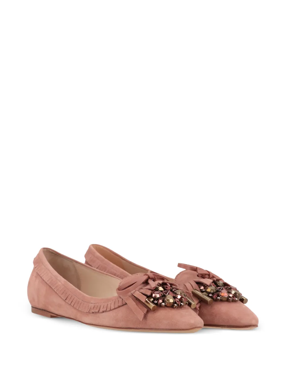 Tod's fringe-trim crystal-embellished ballet flats Roze