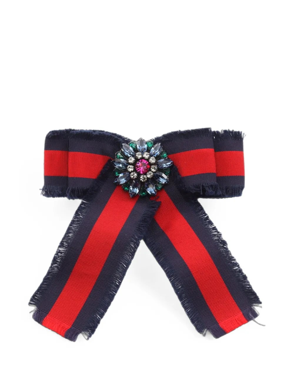 Gucci Pre-Owned 2010s Web grosgrain rhinestone-embellishment brooch - Blu