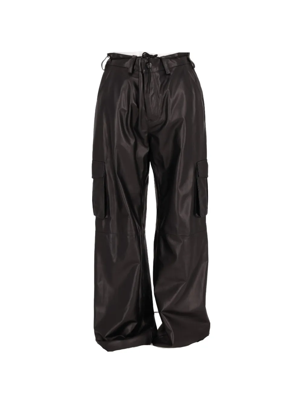 La Rose Leather Cargo Wide-leg Pants In Black