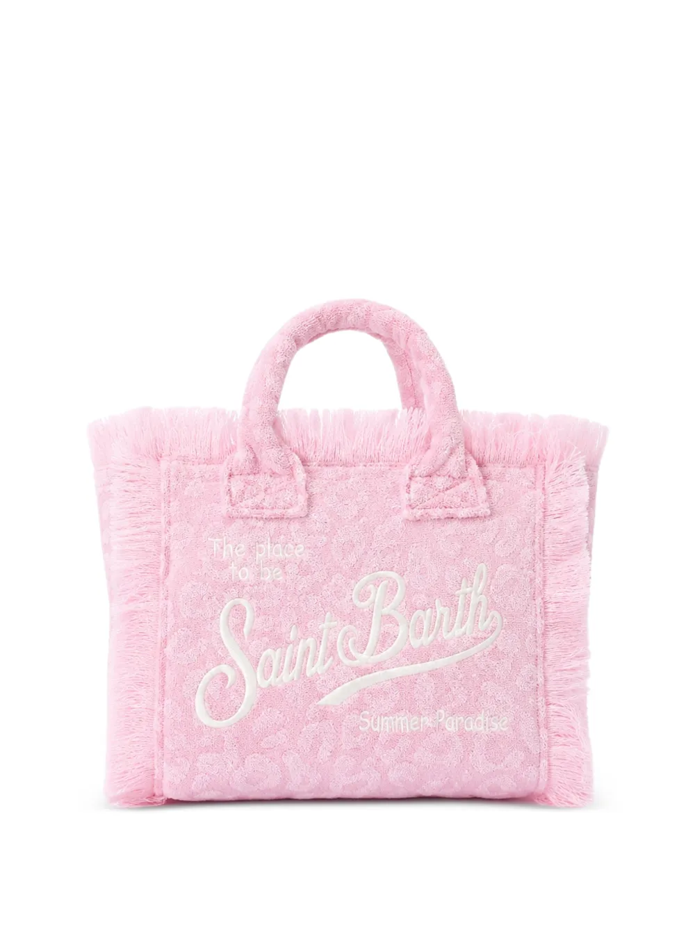 Mc2 Saint Barth Leopard-embossed Fringed Mini Tote Bag In Pink
