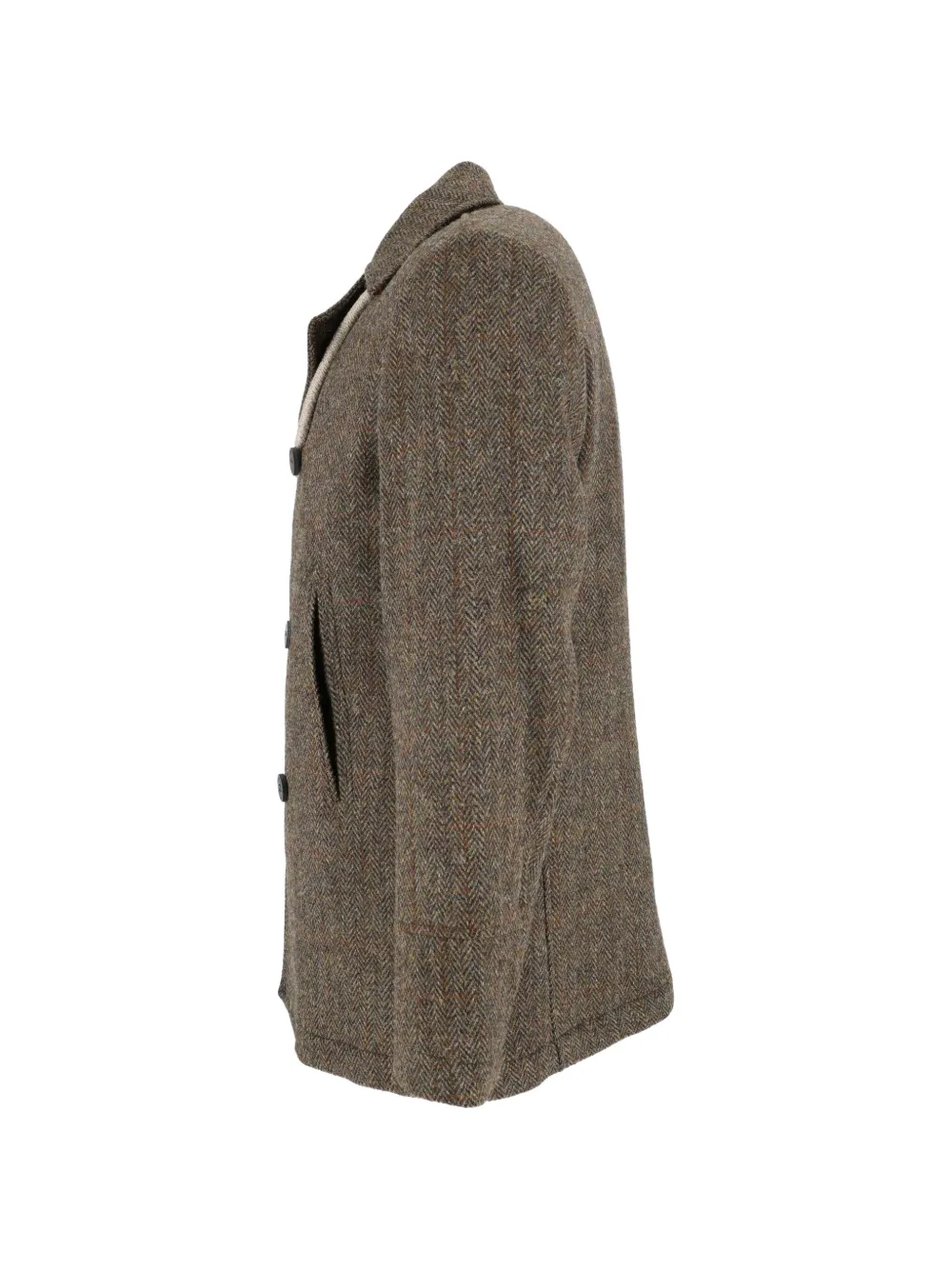 Camplin Island wollen jas met visgraatpatroon Bruin