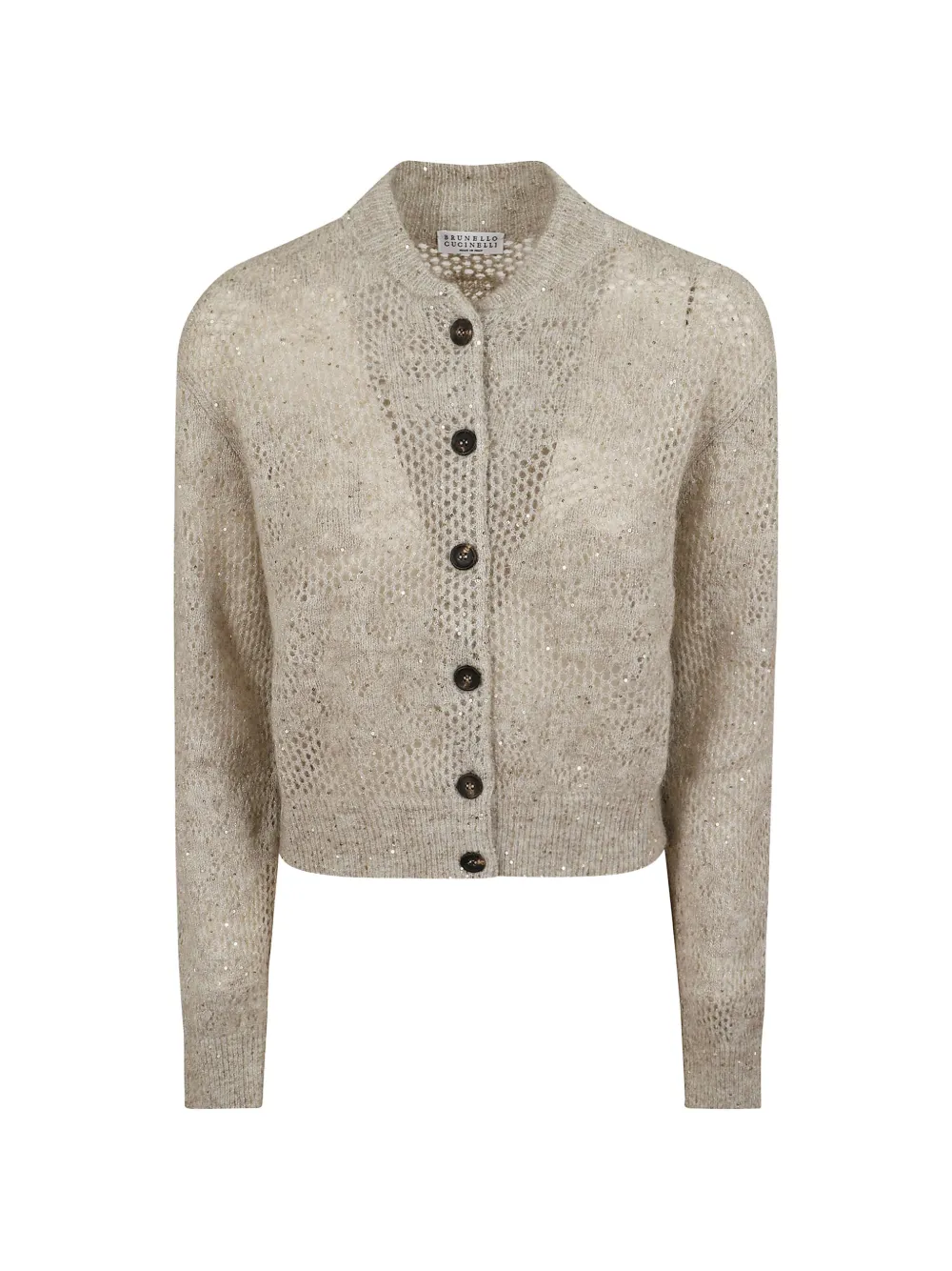 Brunello Cucinelli sequin-embellished open-knit cardigan - Toni neutri