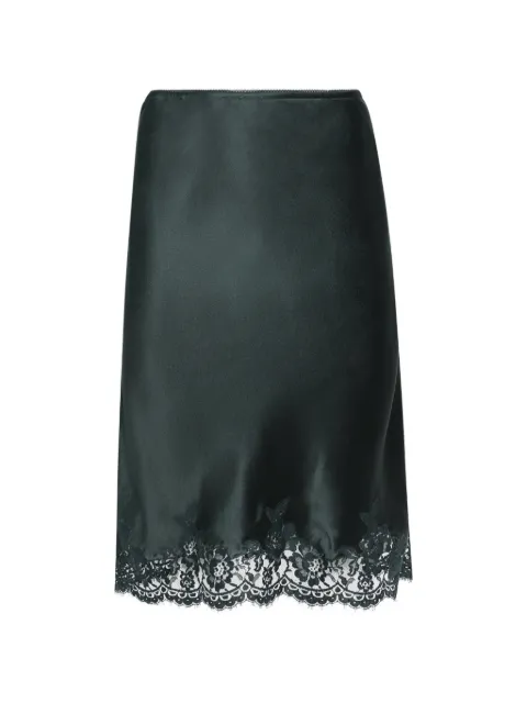 Saint Laurent falda midi recta con ribete de encaje y acabado de satén