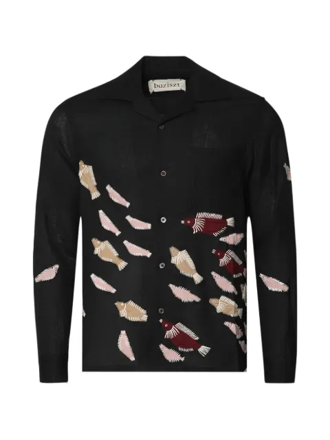Baziszt Marine fish-appliqué shirt