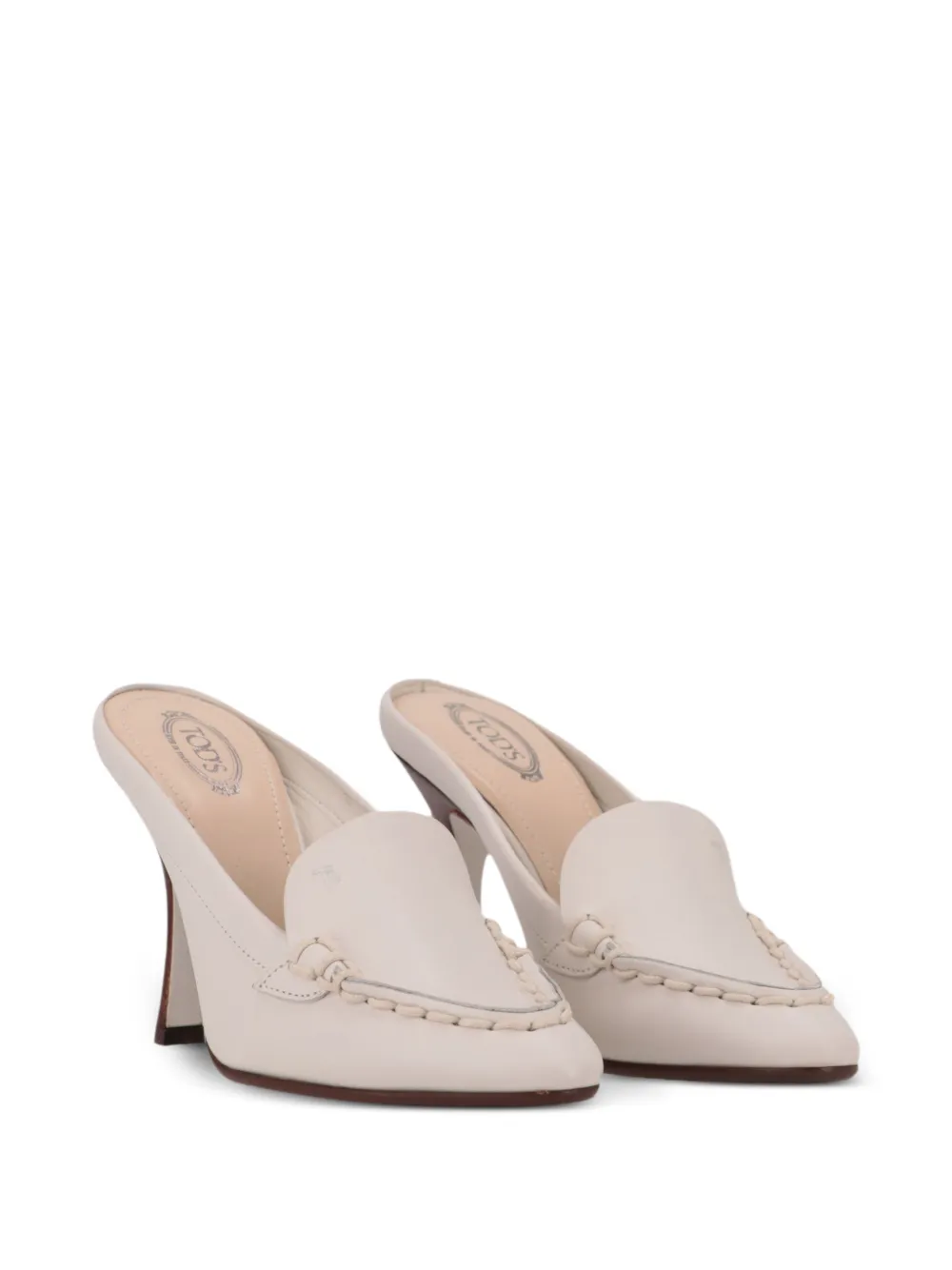 Tod's whipstitch-trim leather heeled mules Wit