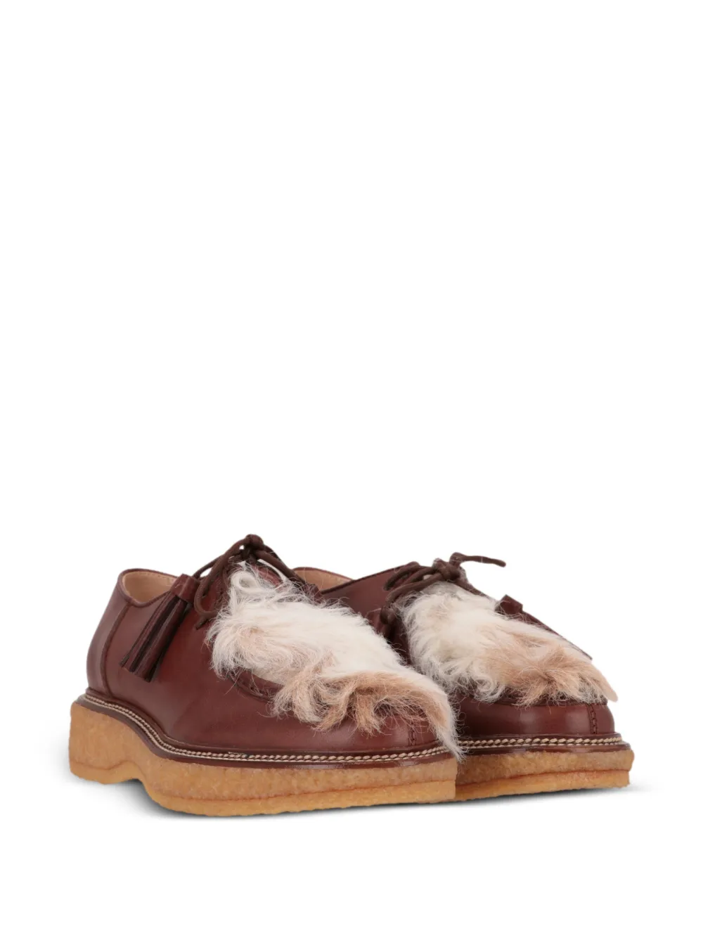 Tod's faux fur-trimmed tasselled loafers Bruin