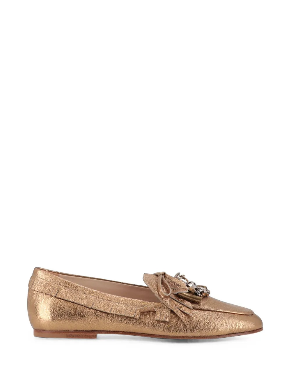 Tod's Embellished Fringed Loafers In Gold