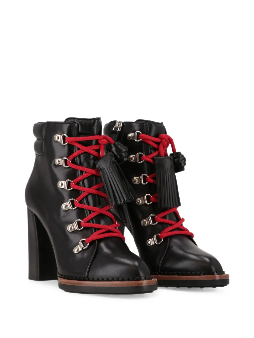 Tod's lace-up tassel leather ankle boots Zwart