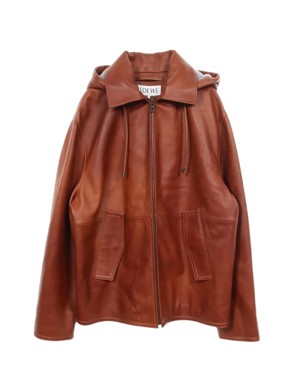 Loewe Pre-Owned 2010s leather hooded jacket - Marrone