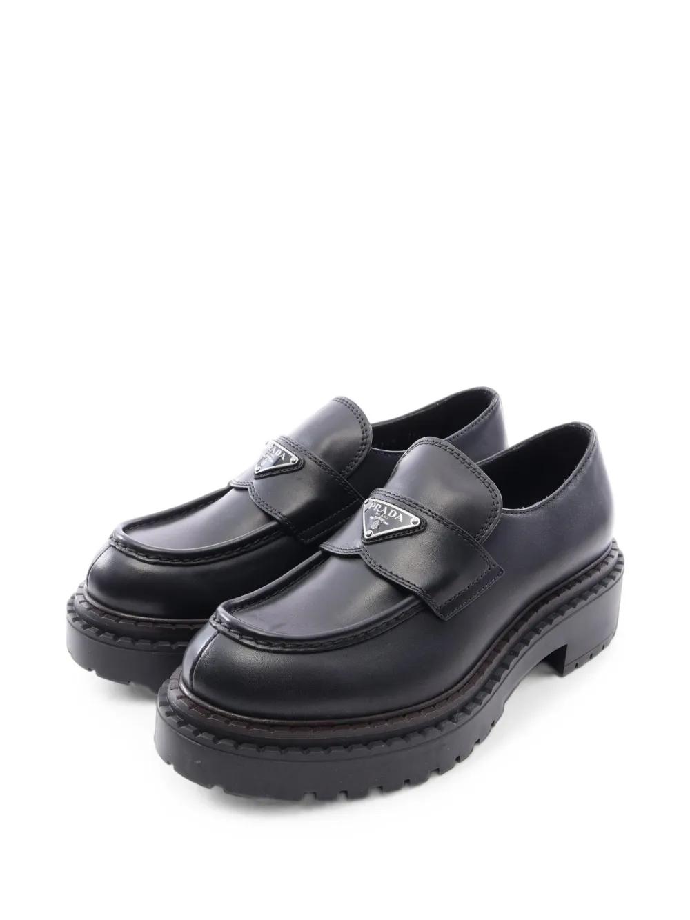 Prada Pre-Owned 2020s Triangle-logo leather loafers - Nero