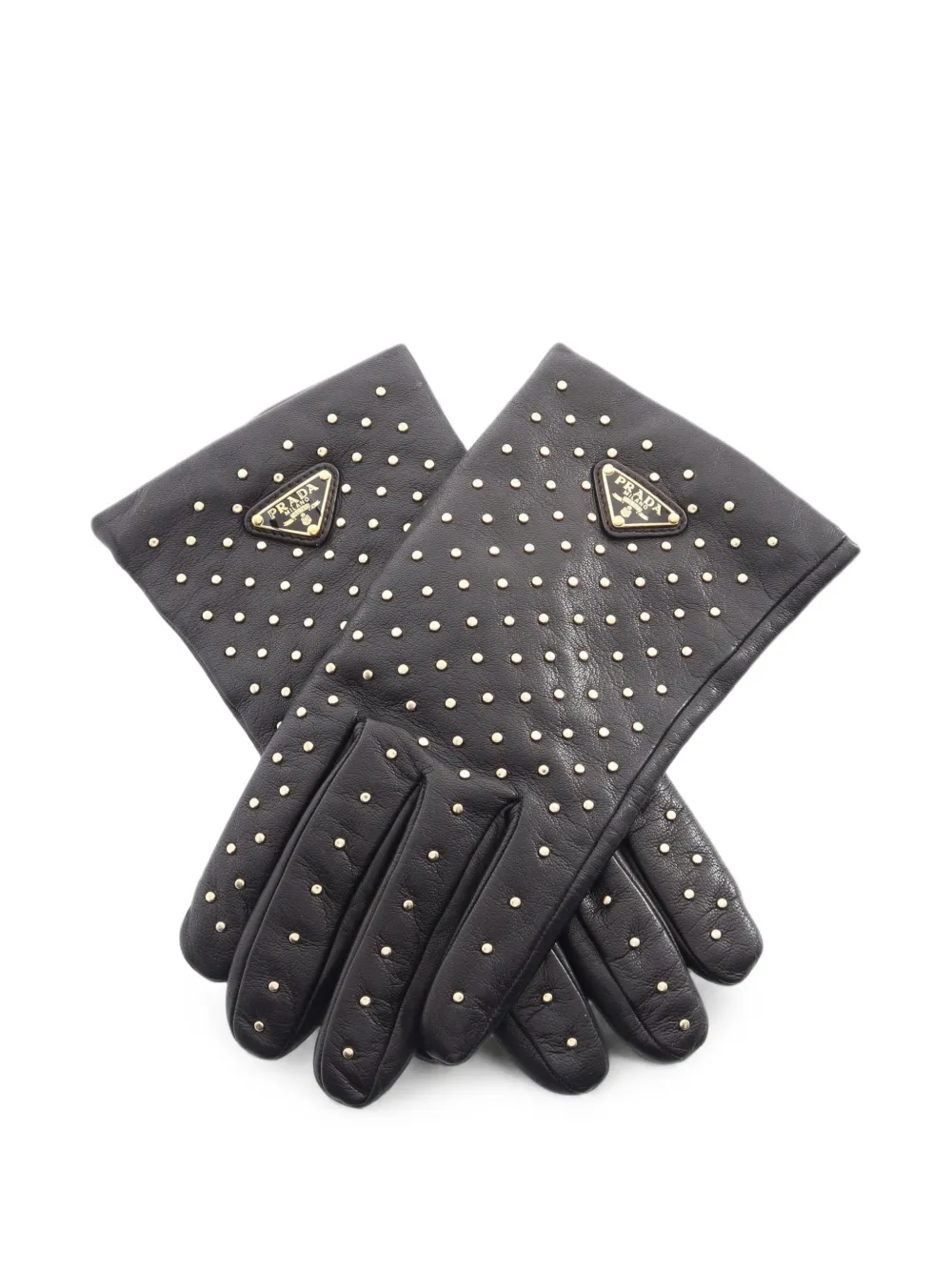 Prada Pre-Owned 2010s logo-plate leather gloves - Nero