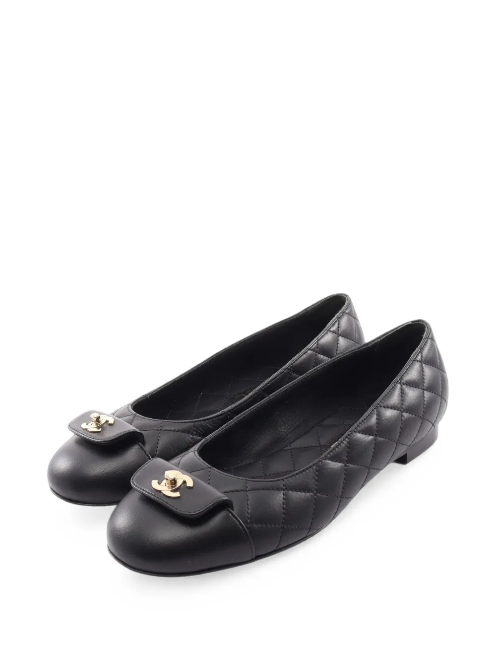 CHANEL Pre-Owned 1986-1988 Matelassé-Ballerinas mit Drehverschluss - Schwarz