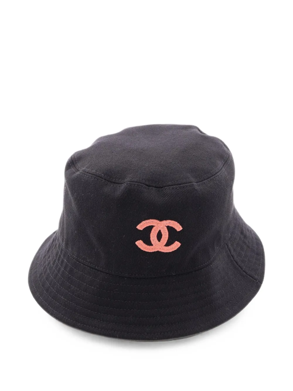 Pre-owned Chanel 1986-1988 Coco Mark Reversible Bucket Hat In Black