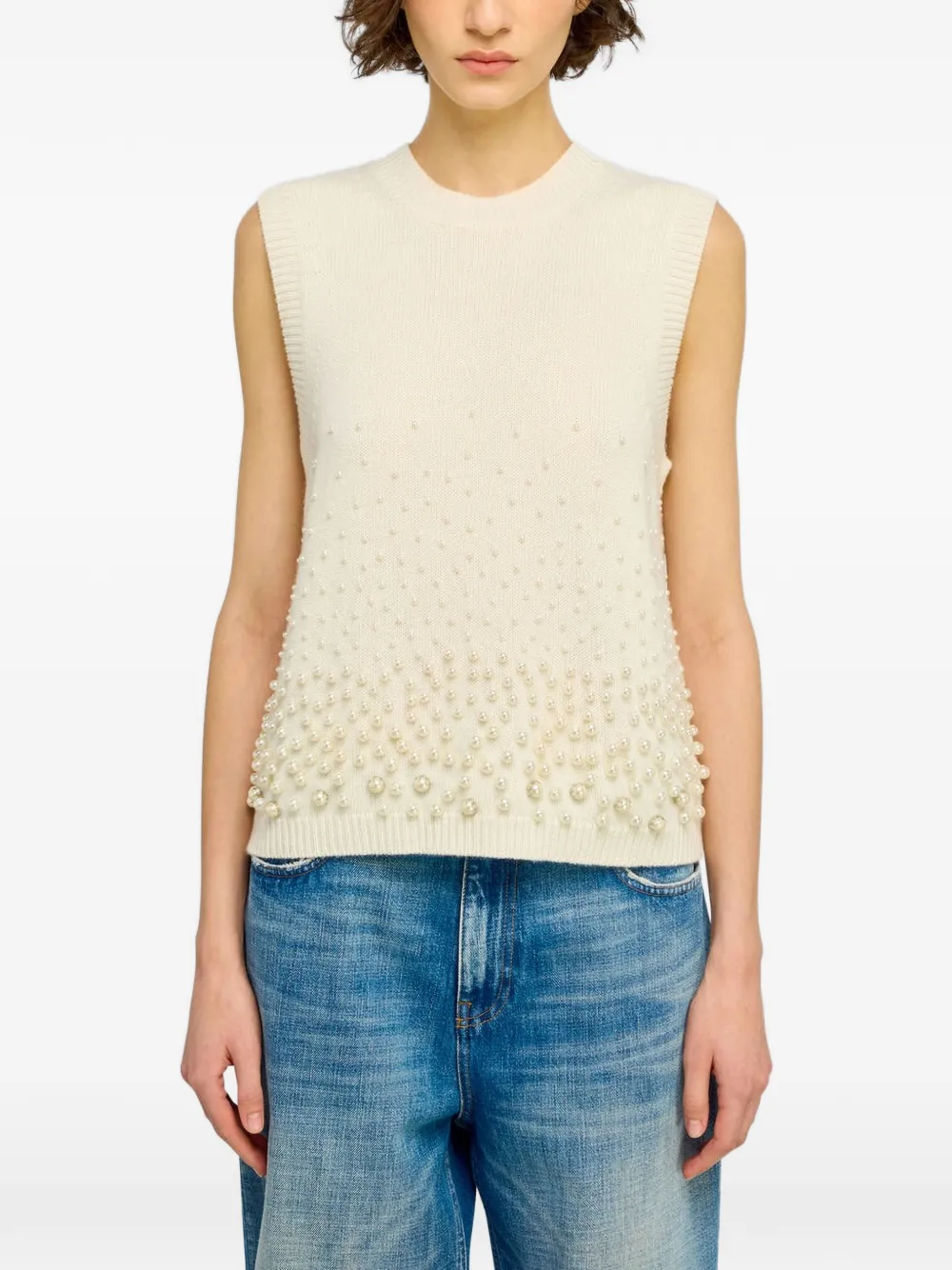Semicouture Gebreid gilet verfraaid met imitatieparels Beige