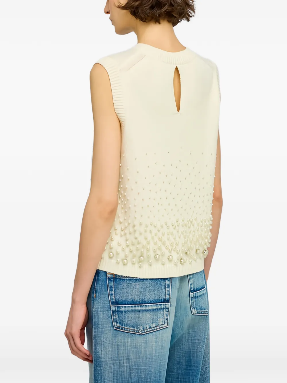 Semicouture Gebreid gilet verfraaid met imitatieparels Beige