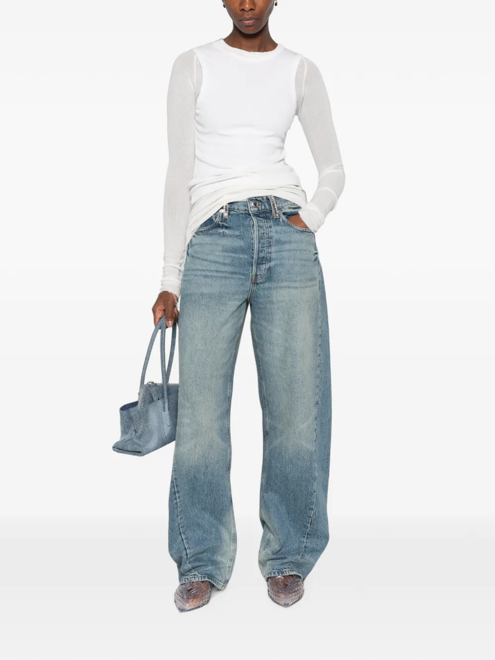 Alexander Wang crystal-embellished wide-leg jeans - Blu
